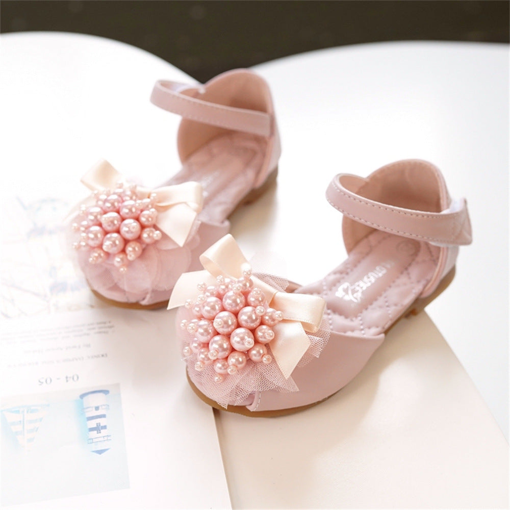 Girls' Princess Stylish Peep Toe Pearl Flower Soft Bottom Sandals