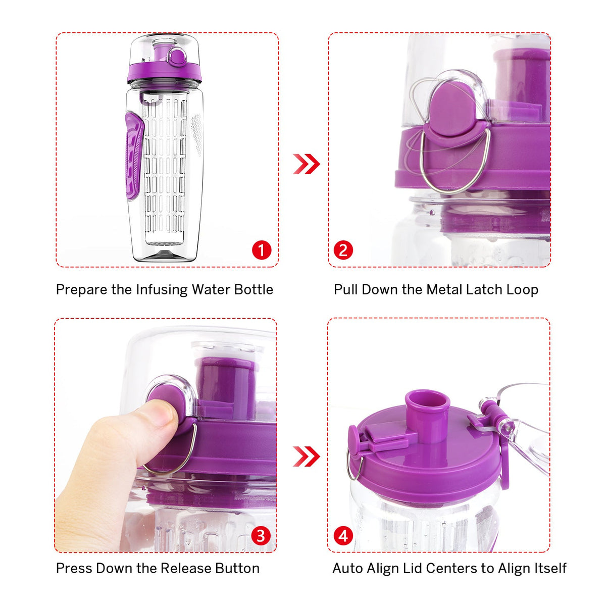 Fruit Infuser Water Bottle 32OZ Juice Shaker Sport w/ Flip Top Lid Anti-Slip Grips For Office Home Sport Running Walking Hiking
