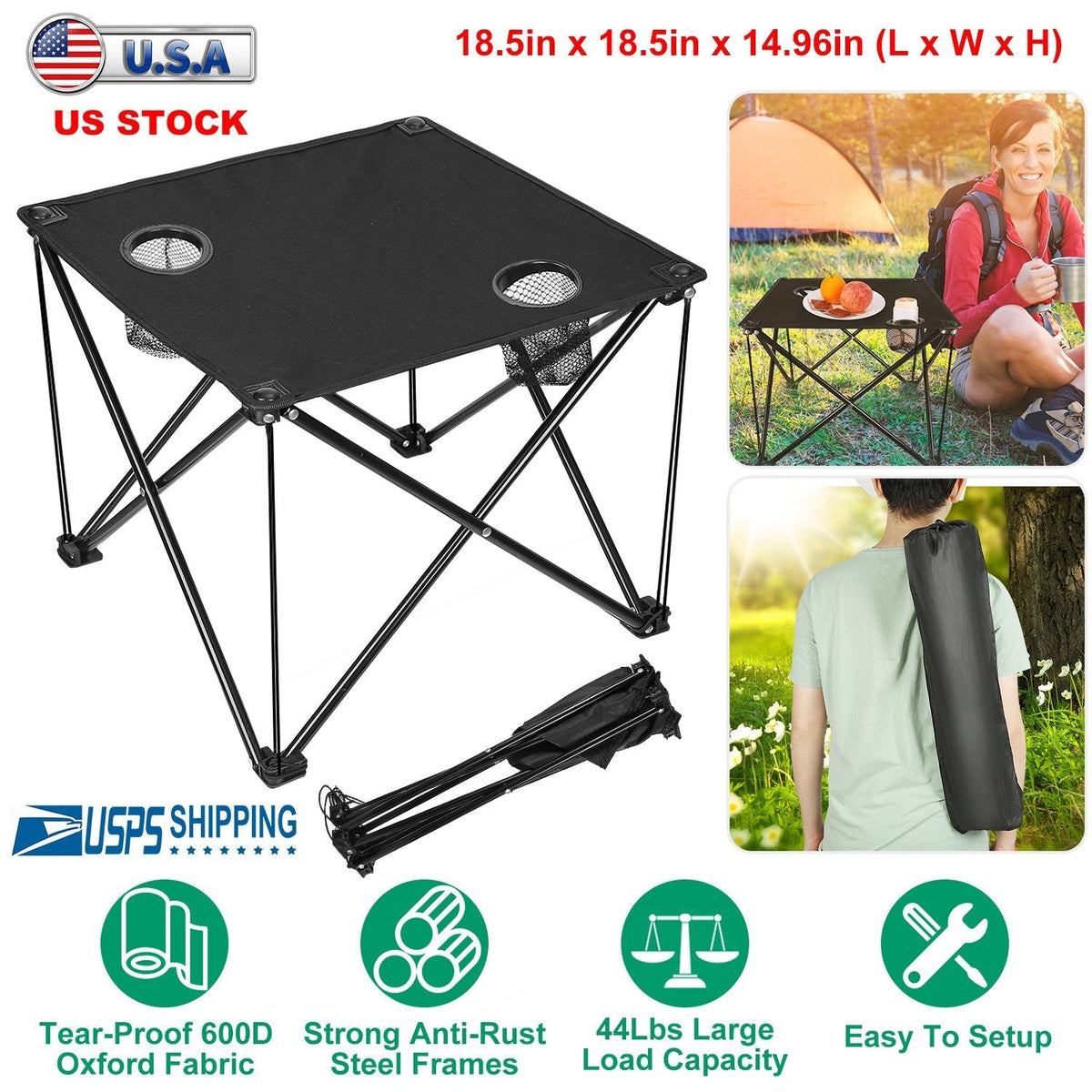 Foldable Camping Table Portable Picnic Table Lightweight Travel Desk with Cup Holder Carrying Bag