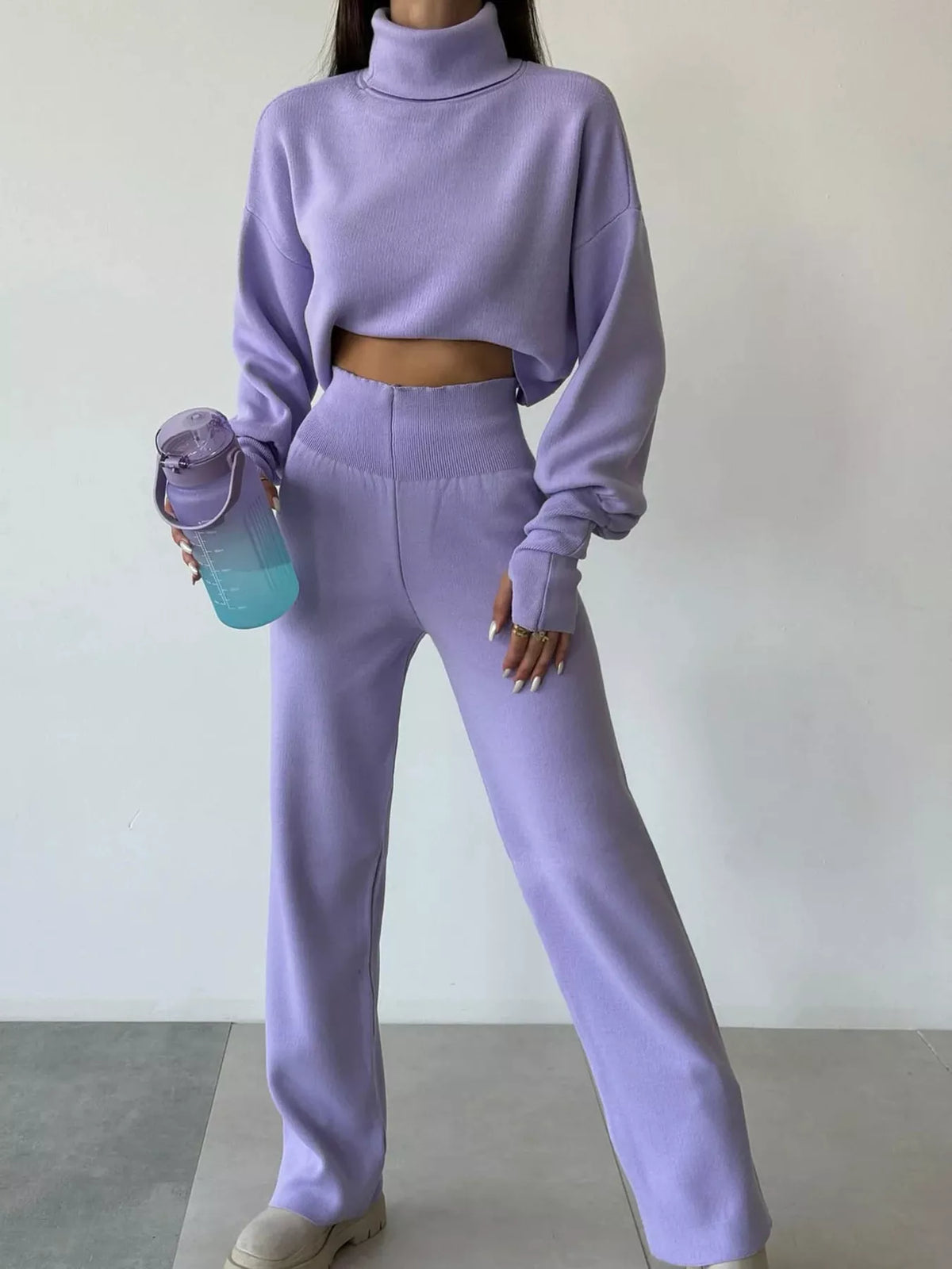 Turtleneck Long Sleeve Top & Pants Set