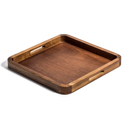Acacia Wood Square Serving Tray 14 Inch x 14 Inch Handcrafted Natural Grain