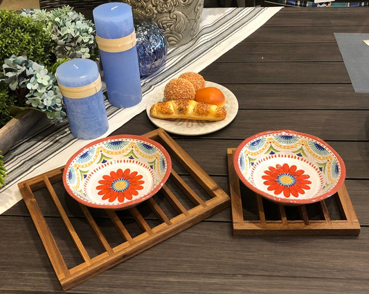 Acacia Wood Trivet Set Of 2 Large Heat Resistant Kitchen Hot Pads Rustic