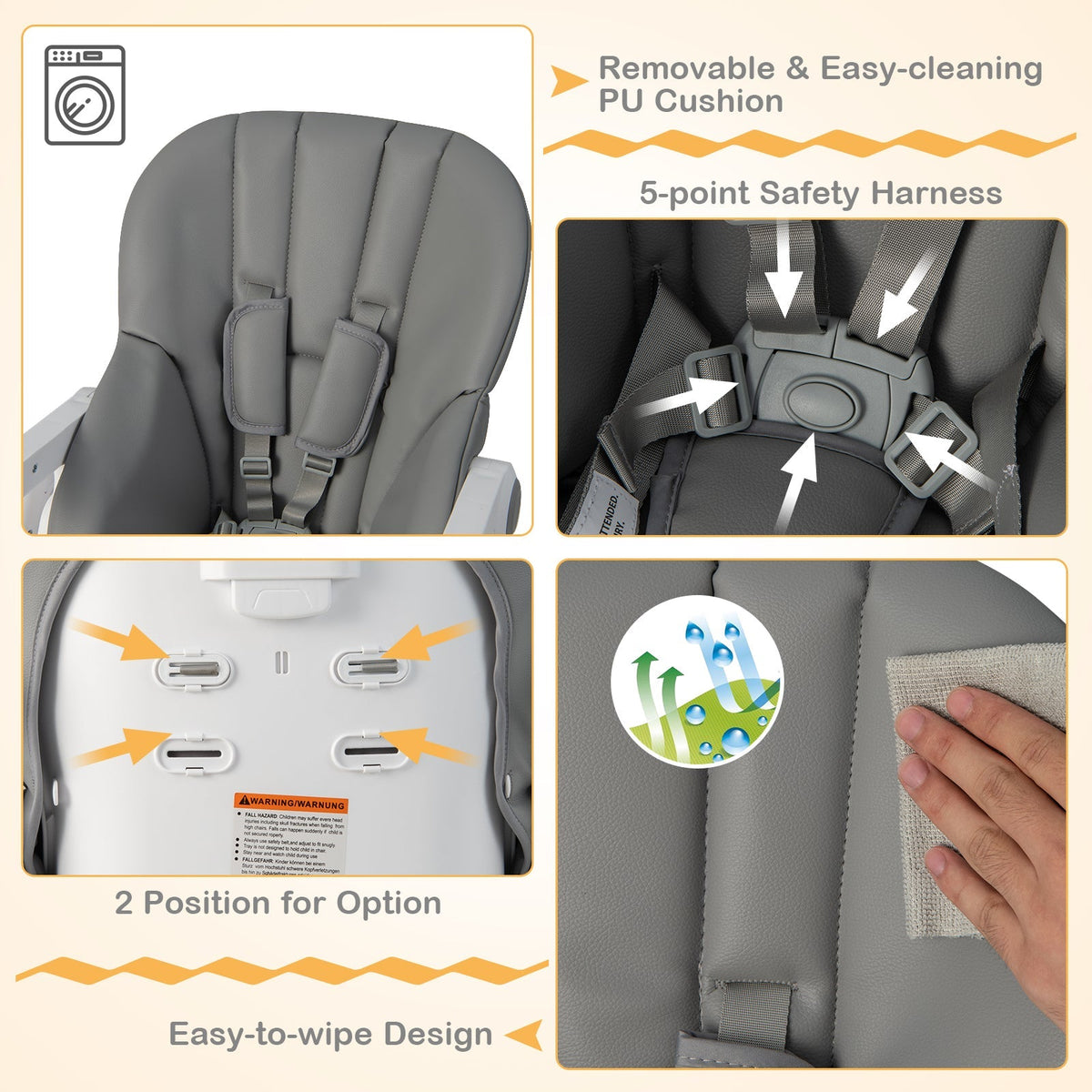 Convertible Infant Dining Chair with 5 Backrest and 3 Footrest Positions