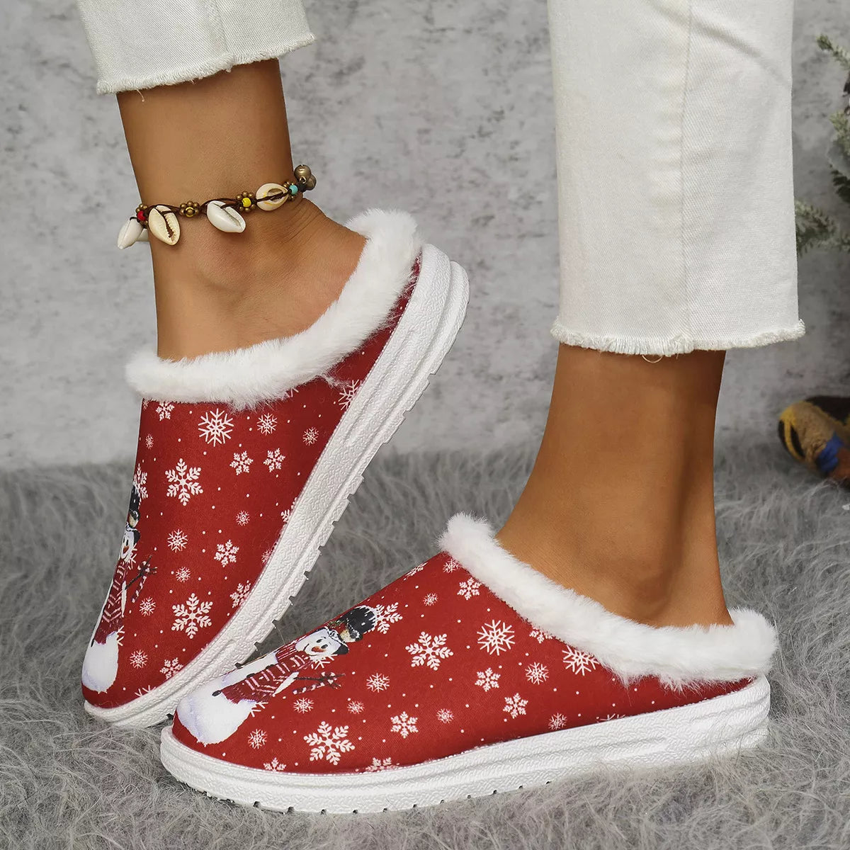 Christmas Snowman Plush Lined Slippers