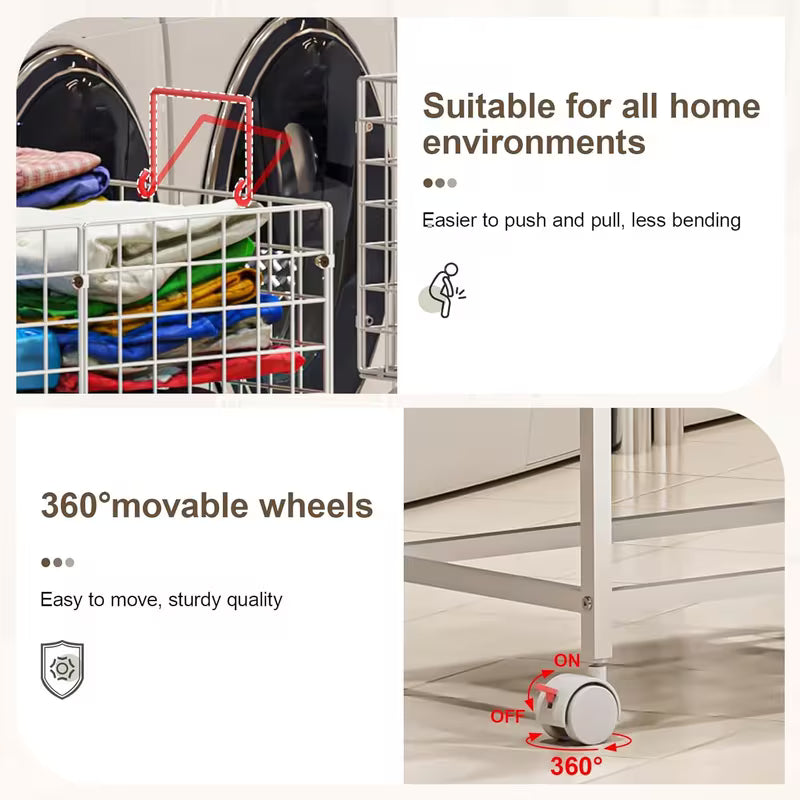 Wire Laundry Hamper Trolley Cart with Pull Handle