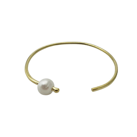 Adjustable Freshwater Pearl Bangle Minimal Handcrafted Recycled Bullet Casing