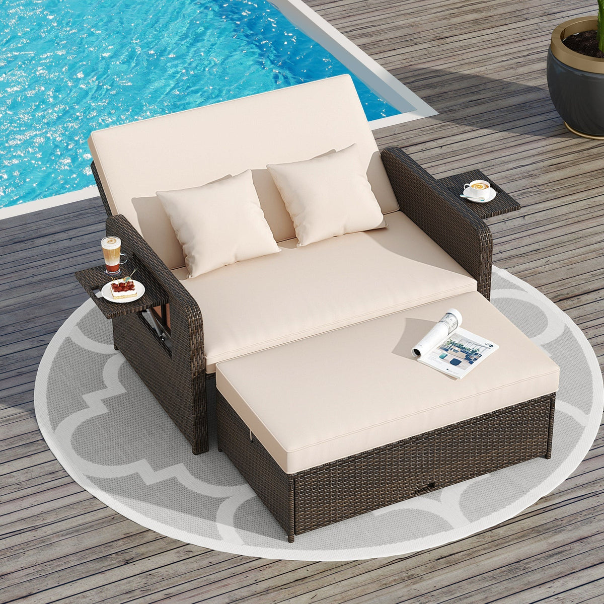 Premium Adjustable Outdoor Patio Daybed Set with Cushions and Storage Ottoman