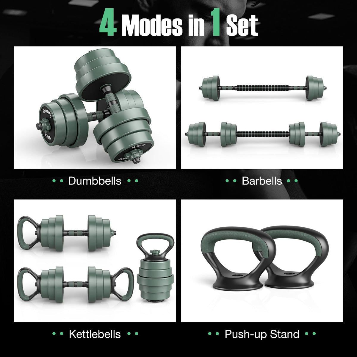 Adjustable Weight Dumbbell Set with Connector-Black & Gray