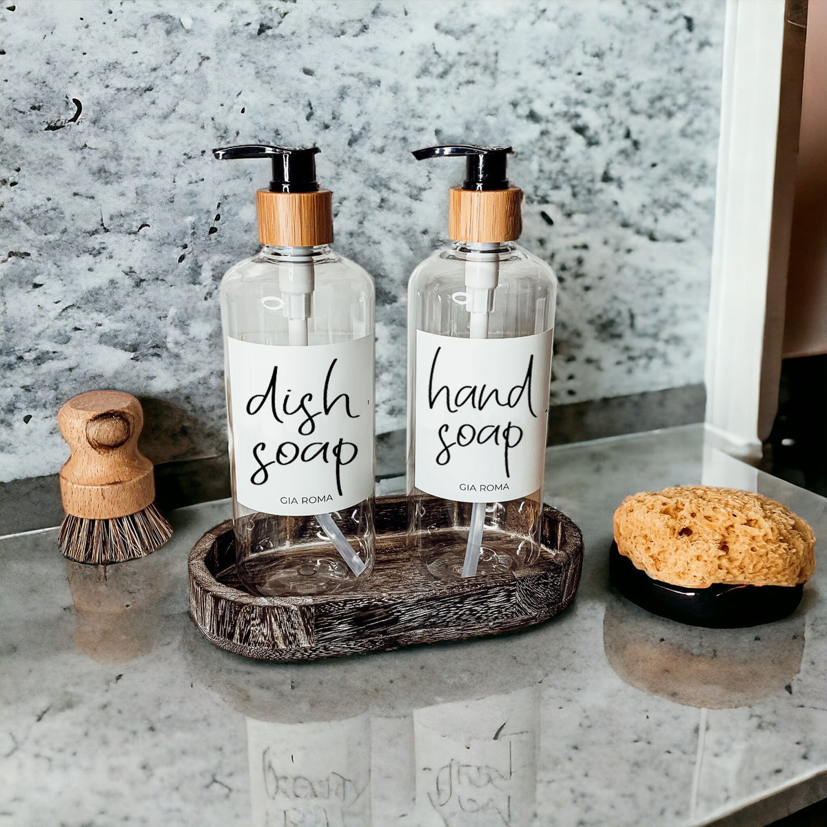 Handmade Rustic Wood Tray For Two 16oz Dispensers And Vanity Countertop Tray
