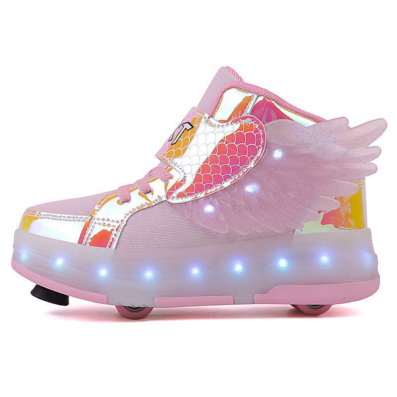 Children's Double-wheel Deformed Wings LED Luminous Rollerskate