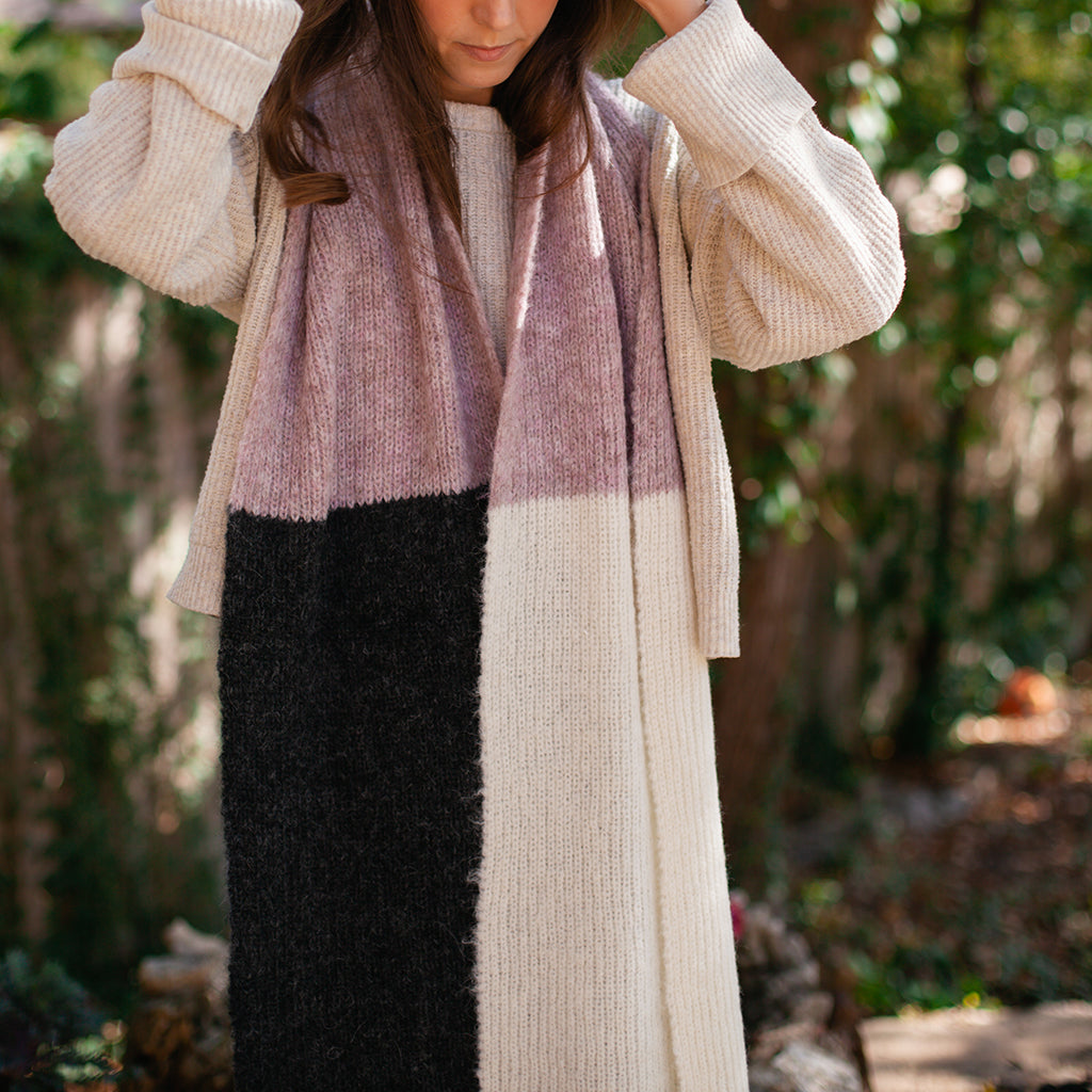 Alpaca Scarf Blush Color Block Lightweight Cozy Ribbed