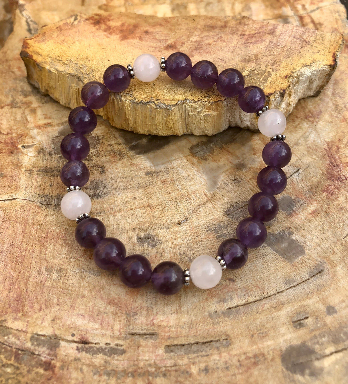 Amethyst Rose Quartz Beaded Healing Stretch Bracelet