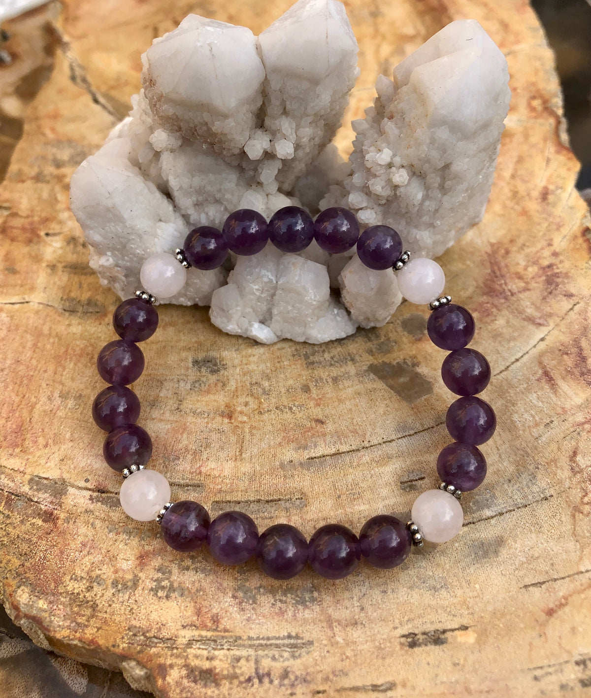 Amethyst Rose Quartz Beaded Healing Stretch Bracelet
