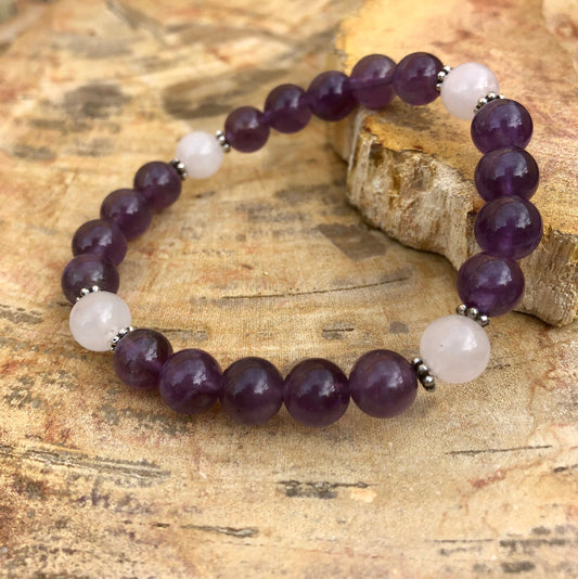 Amethyst Rose Quartz Beaded Healing Stretch Bracelet