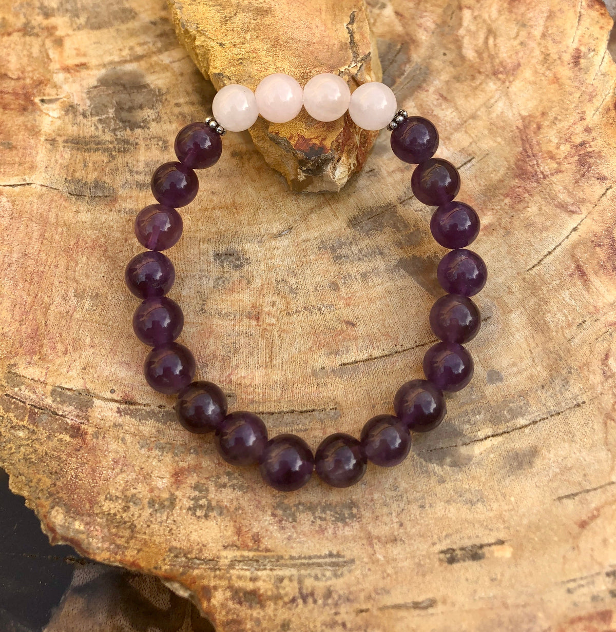 Amethyst Rose Quartz Stretch Bracelet Healing Beads