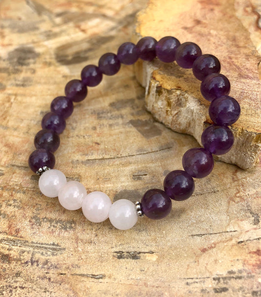 Amethyst Rose Quartz Stretch Bracelet Healing Beads