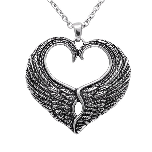 Angel Wings Heart Pendant Necklace Sterling Silver Plated