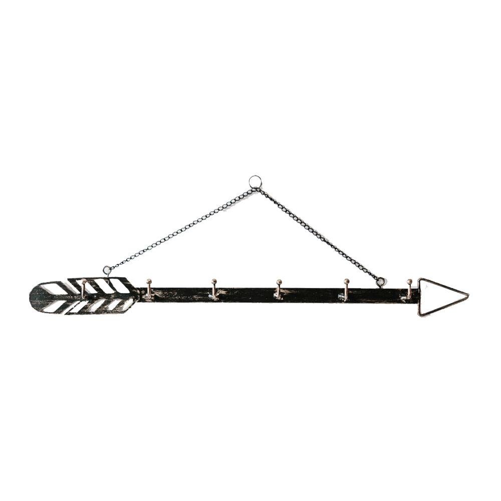 Arrow Wall Hook Hanger 6 Hook Metal Key and Jewelry Organizer Black 18x1.5x0.05