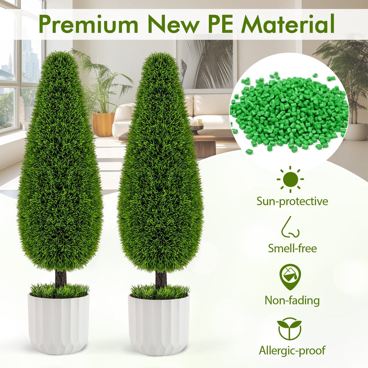 2 Pack 3 Feet Artificial Cedar Teardrop Shaped Bush with Plastic Nursery Pot-Green