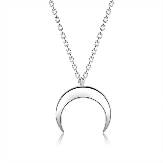 Authentic 925 Sterling Silver Simple Moon Shape Necklace