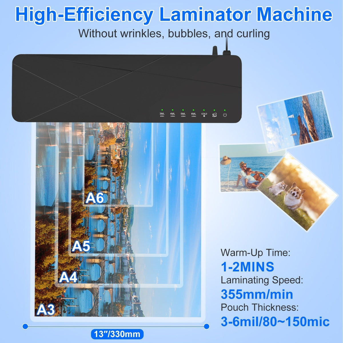 13Inch Laminator Machine Hot And Cold Mode A4 Personal Thermal Laminator With ABS Function 60S Warm-Up Time 30Mins Auto-Off for Home Office School Bus