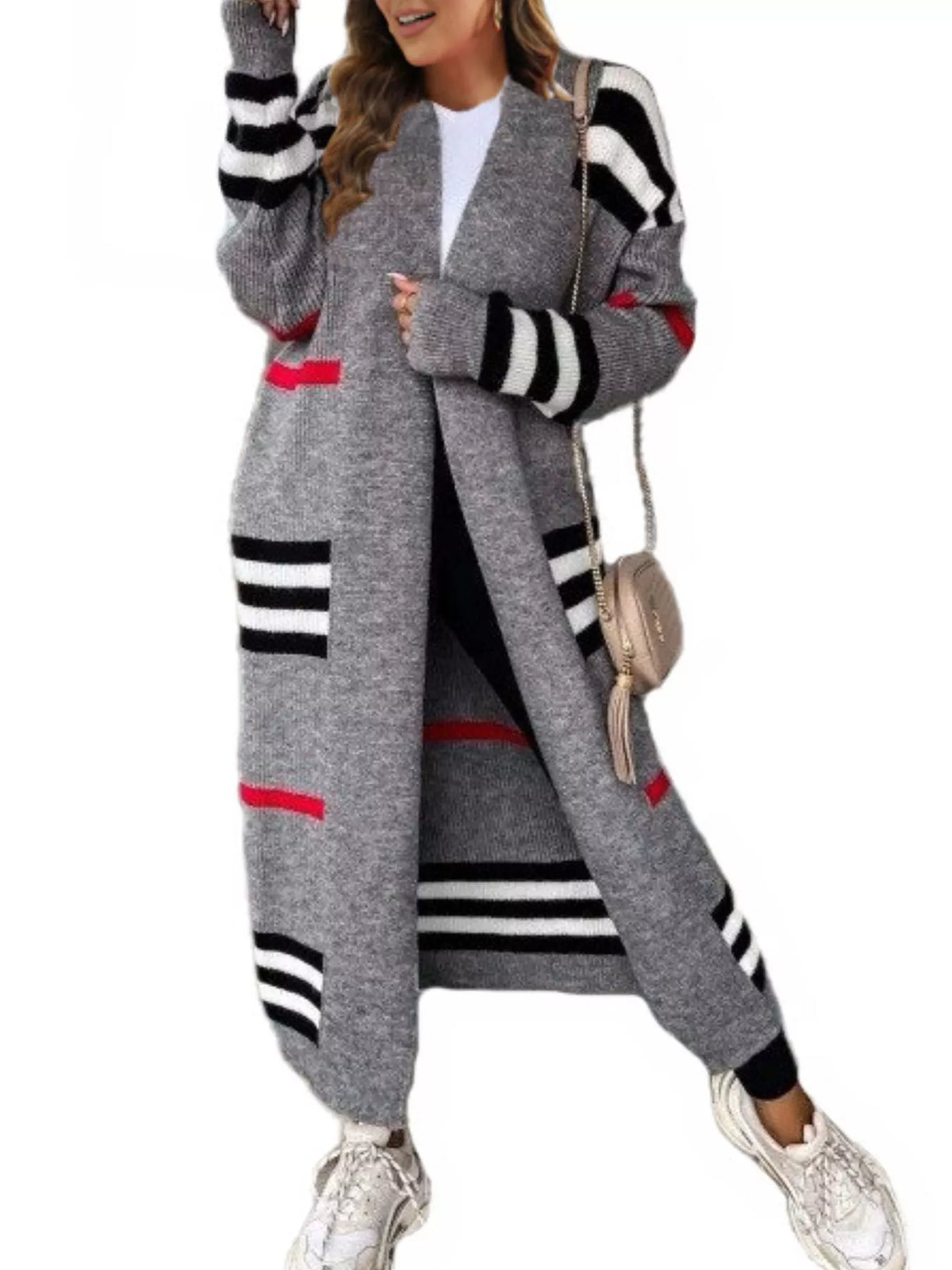 Striped Longline Open Front Cardigan