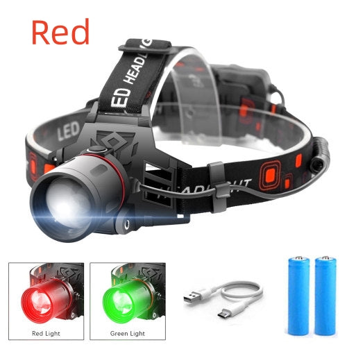 T6 white light green light red light zoom headlight