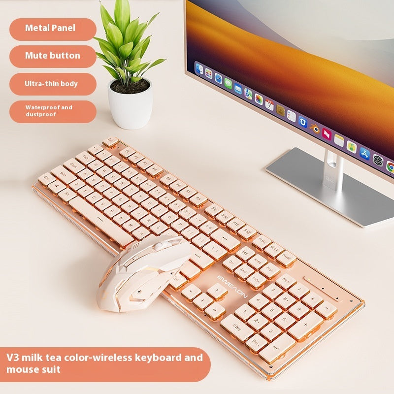Prewalker V3 Wired Mute Keyboard Mouse Suit Mechanical Feeling Girls Office Typing Wireless Bluetooth Computer
