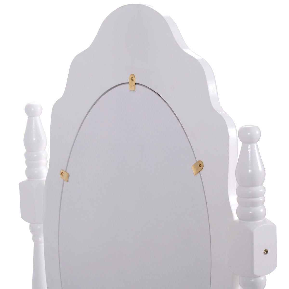 Vanity Table Set with Cushioned Stool with 360¬∞ Rotating Oval Mirror and Three Drawers-White