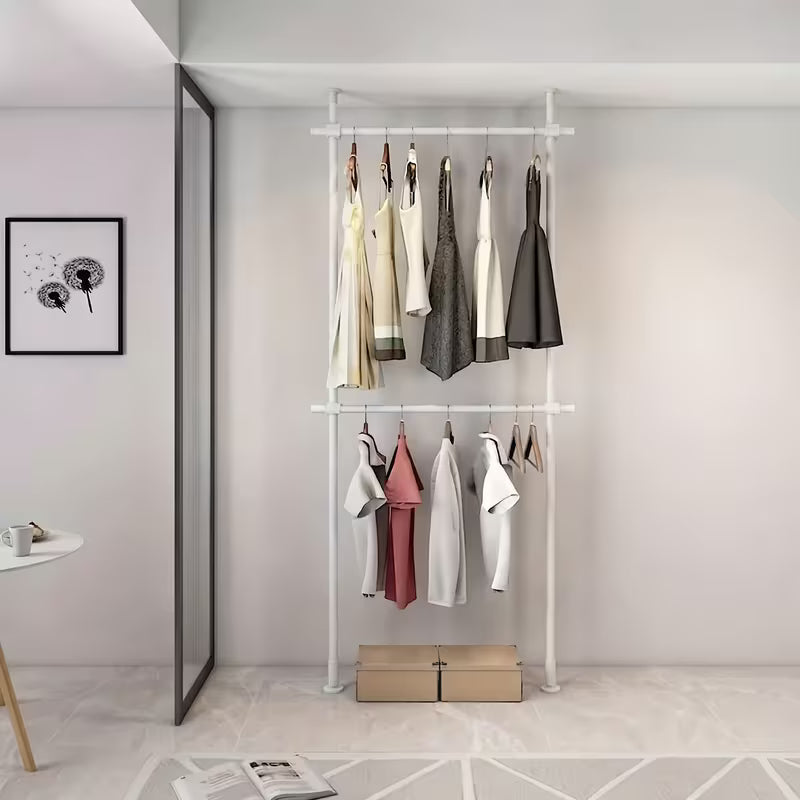 Adjustable Dual-Pole Metal Clothes Garment Rack