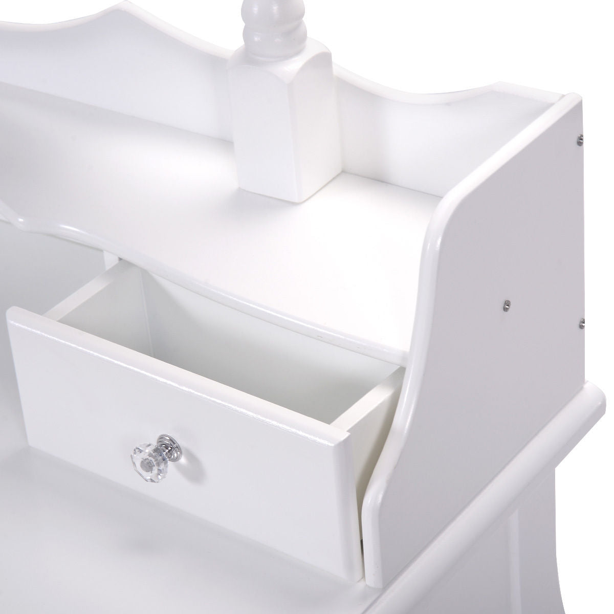 Vanity Table Set with Cushioned Stool with 360¬∞ Rotating Oval Mirror and Three Drawers-White