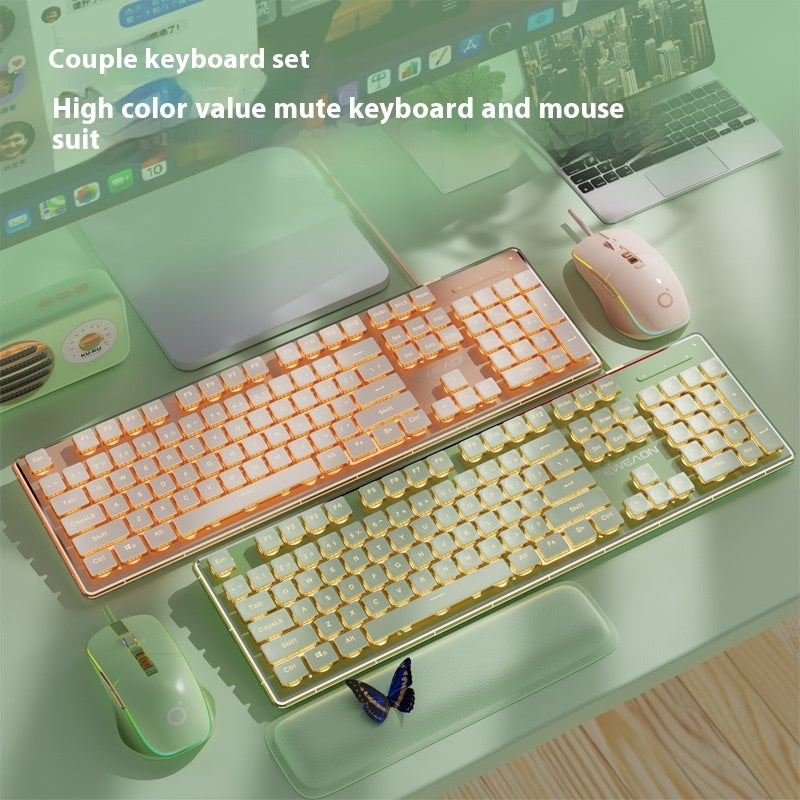 Prewalker V3 Wired Mute Keyboard Mouse Suit Mechanical Feeling Girls Office Typing Wireless Bluetooth Computer