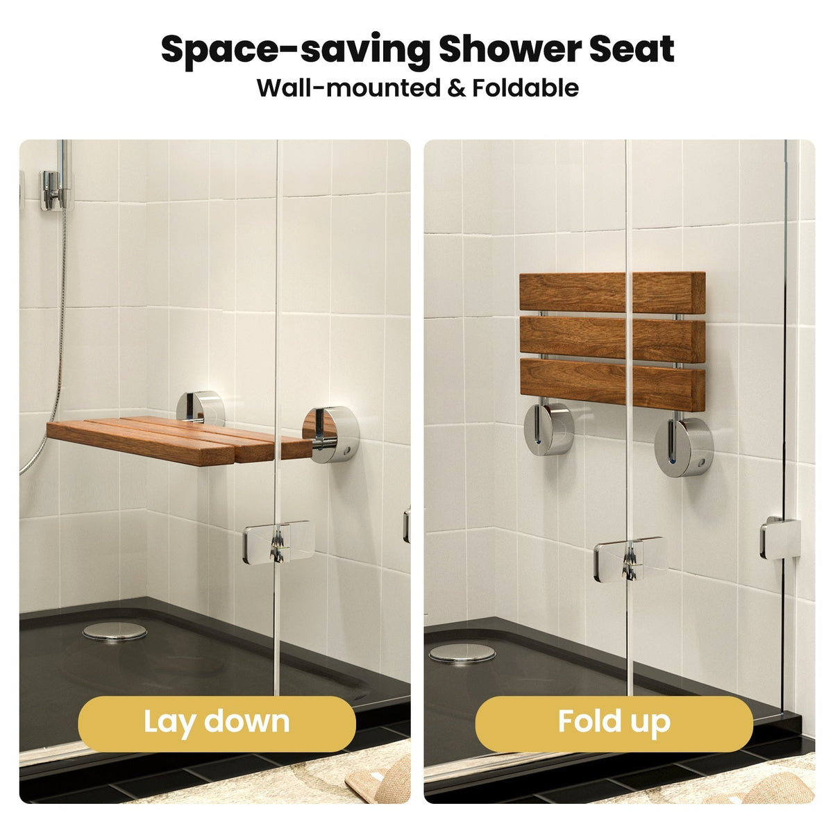 20 Inch Wall Mounted Teak Wood Folding Shower Bath Seat