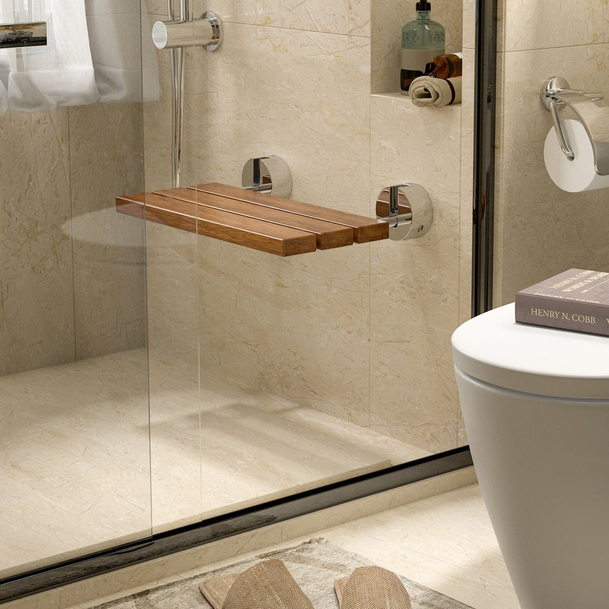 20 Inch Wall Mounted Teak Wood Folding Shower Bath Seat