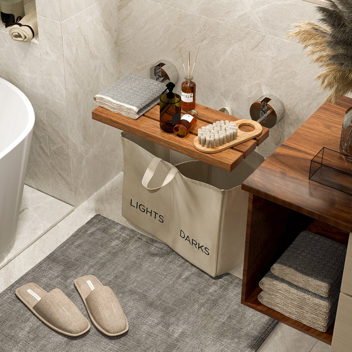 20 Inch Wall Mounted Teak Wood Folding Shower Bath Seat