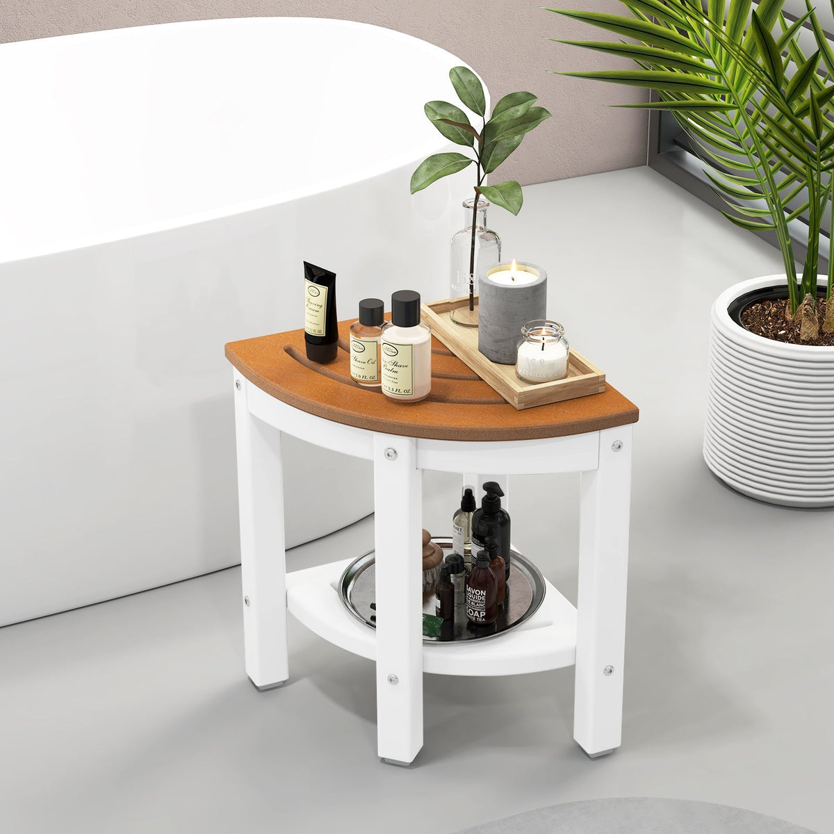 Heavy Duty Corner Shower Bench Stool with Storage Shelf for Shaving Legs