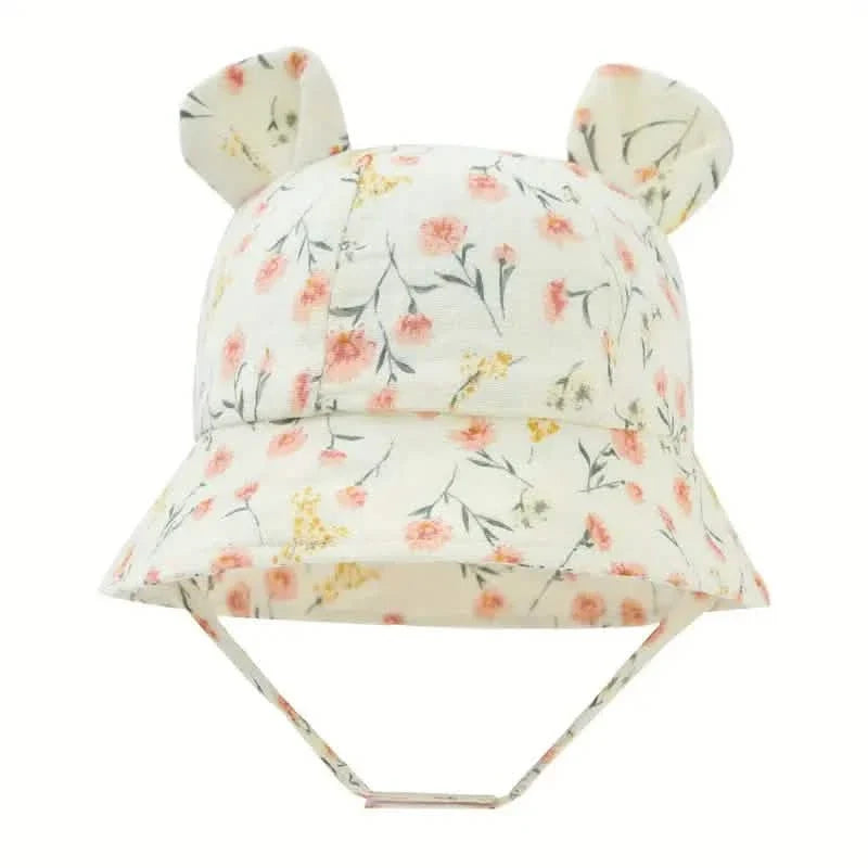 Baby Summer Beach Adjustable Bucket Cute Cotton Hat with Ears