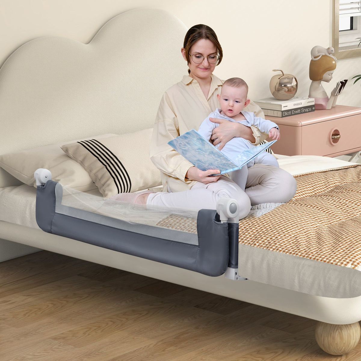 Foldable Bed Rail Swing Down Baby Bed Guard Rail