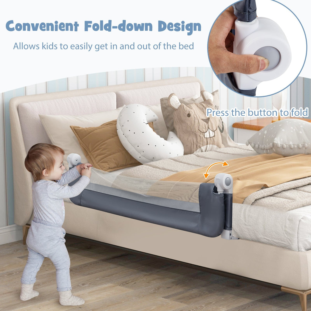Foldable Bed Rail Swing Down Baby Bed Guard Rail