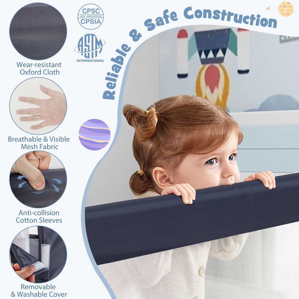 Foldable Bed Rail Swing Down Baby Bed Guard Rail