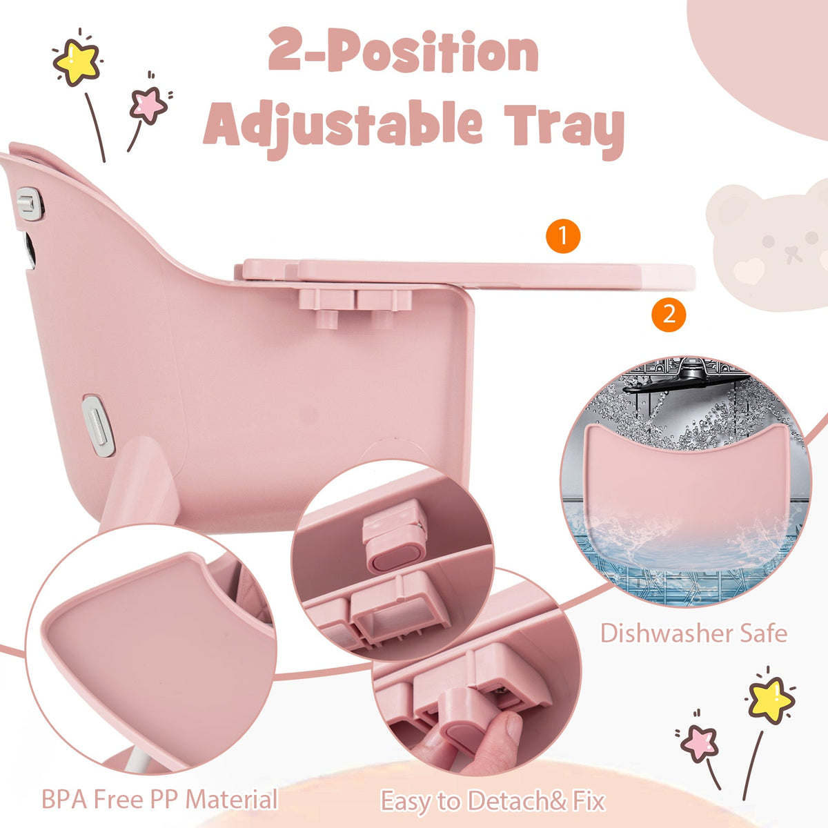 4-in-1 Baby Convertible Toddler Table Chair Set with PU Cushion-Pink