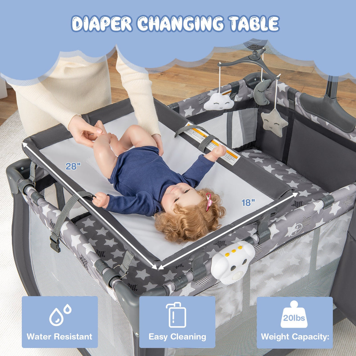 Portable Baby Playard with Changing Table Bassinet and Music Box