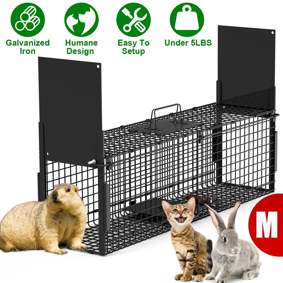 32in 2 Door Live Animal Cage Trap For Animals Under 12LBS Easy To Setup Humane Galvanized Iron Trap Cage For Rabbits Groundhogs Skunk Opossums Nutria