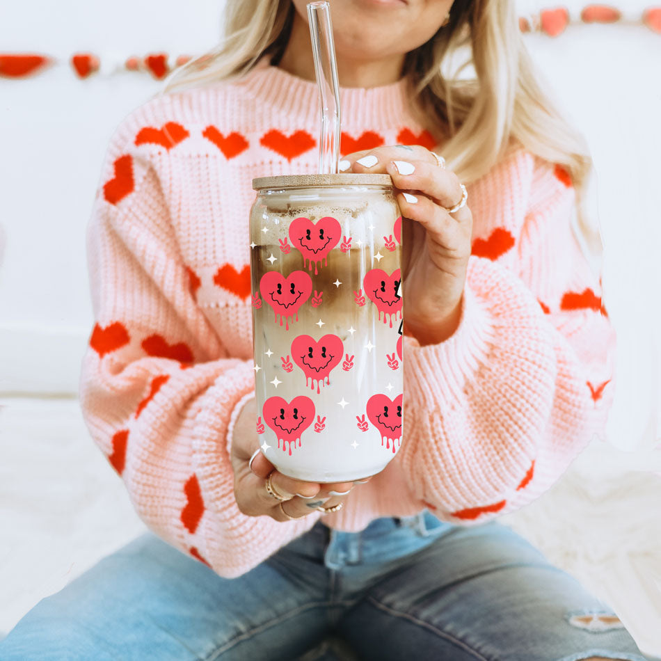 Badass Bougie 20oz Glass Cup With Bamboo Lid Funny Smiley Heart Design