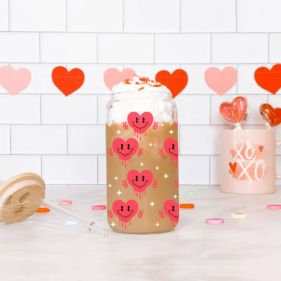 Badass Bougie 20oz Glass Cup With Bamboo Lid Funny Smiley Heart Design