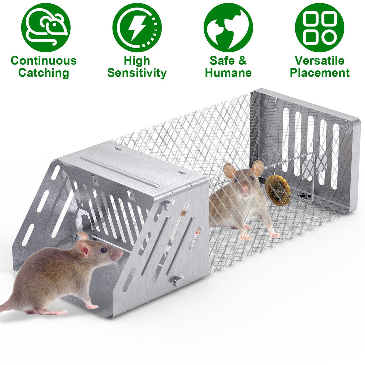 Automatic Continuous Rat Trap Single Door Mouse Cage Humane Live Animal Trap Cage Indoor Outdoor for Small Rodents Mice Voles