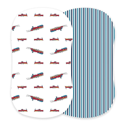 Bamboo Changing Pad Cover Vintage Train Reversible Striped