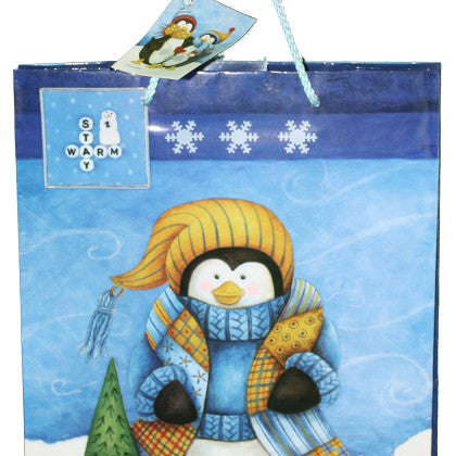 Bolsa de regalo de lujo con acabado brillante - Amigos invernales - Mediana (12.5 x 10.5 x 4)