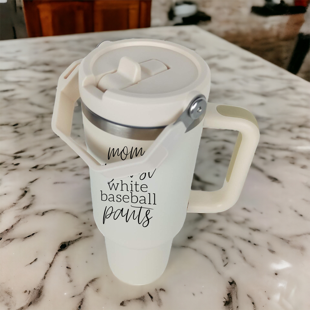 Mom Baseball Tumbler - Funny 'No White Baseball Pants' Insulated Sports Cup