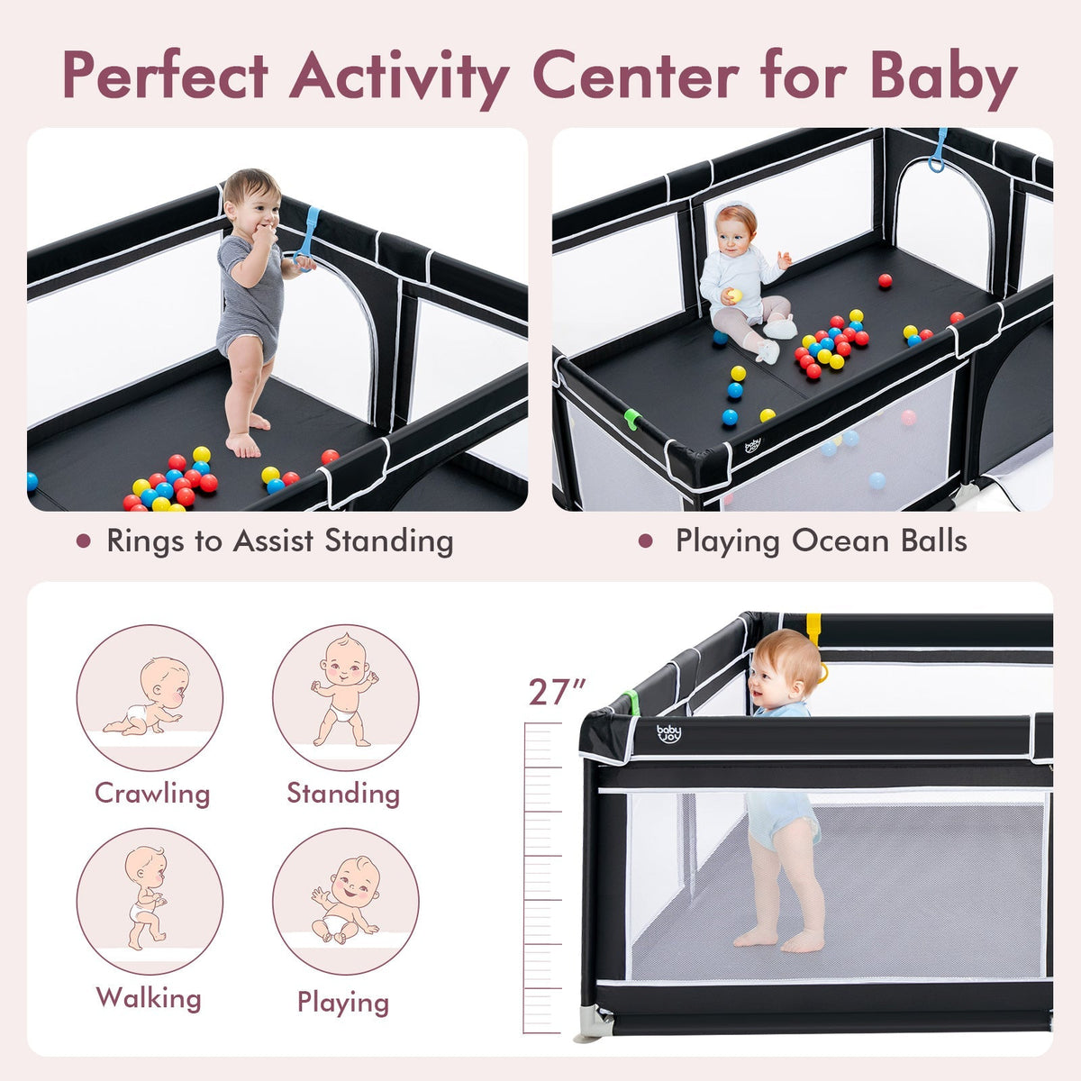 Extra-Large Safety Baby Fence with 50 Ocean Balls